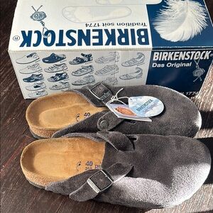 Birkenstock Velvet Gray Suede Clogs